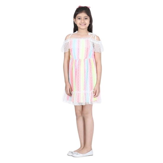 Generic Girl's Polyester Self Design Cold Shoulder Dress (Multicolor)