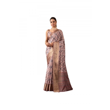 Generic Women's Faux_Silk Printed Saree With Unstitched Blouse 5.5Mtr (Light_Mauve)
