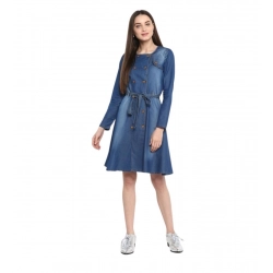 Generic Women's Denim Washed Regular Sleeves Dress (Blue)