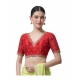Generic Women's Banarasi Silk Sequence V Neck Non Padded Blouse (Red 38 Ready (Alterable up to 42)