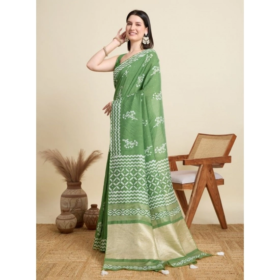 Generic Women's Semi Cotton Printed Saree With Unstitched Blouse 5.5Mtr (Mint-Green) Generic Women's Semi Cotton Printed Saree With Unstitched Blouse 5.5Mtr (Mint-Green)