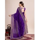 Generic Women's Vichitra Silk Embroidery Work Saree With Unstitched Blouse 5.5Mtr (Purple)