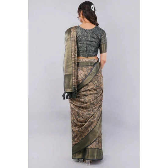 Generic Women's Polyester Printed Ready To Wear Saree With Unstitched Blouse 5.5 Mtr (Grey)