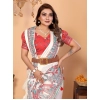 Generic Women's Linen Cotton Printed Saree With Unstitched Blouse 5.5Mtr (Off White)