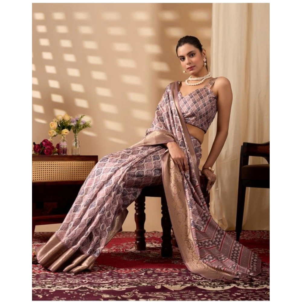 Generic Women's Faux_Silk Printed Saree With Unstitched Blouse 5.5Mtr (Light_Mauve)
