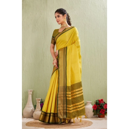 Women's Silk Blended Jaquard Woven Saree With Unstitched Blouse 5.5Mtr (Yellow)
