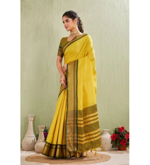 Generic Women's Silk Blended Jaquard Woven Saree With Unstitched Blouse 5.5Mtr (Yellow)