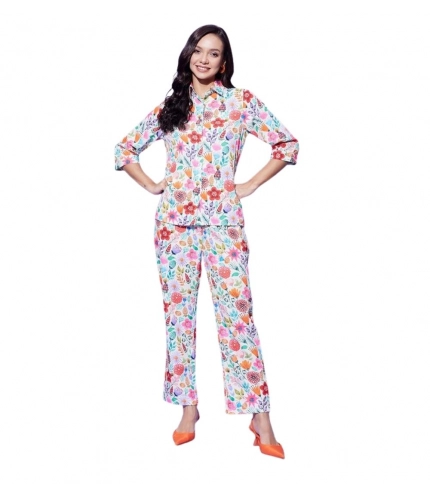 Generic Women's Polyester Floral 3-4th Sleeve Co-Ord Set (Multicolor)