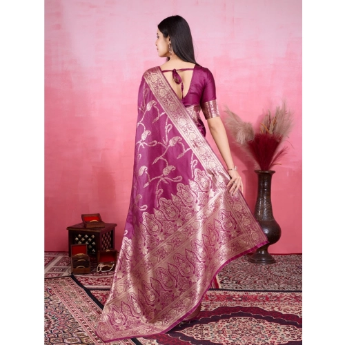 Women's Banarasi Silk Printed Saree With Unstitched Blouse 5.5Mtr (Wine) Women's Banarasi Silk Printed Saree With Unstitched Blouse 5.5Mtr (Wine)