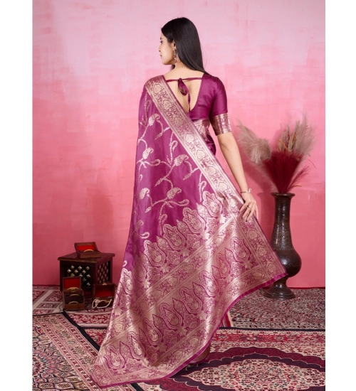 Generic Women's Banarasi Silk Printed Saree With Unstitched Blouse 5.5Mtr (Wine)