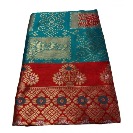 Generic Women's Jacquard Printed Saree With Unstitched Blouse 5.5Mtr (Teal) Generic Women's Jacquard Printed Saree With Unstitched Blouse 5.5Mtr (Teal)