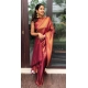 Generic Women's Litchi silk Printed Saree With Unstitched Blouse (Red)