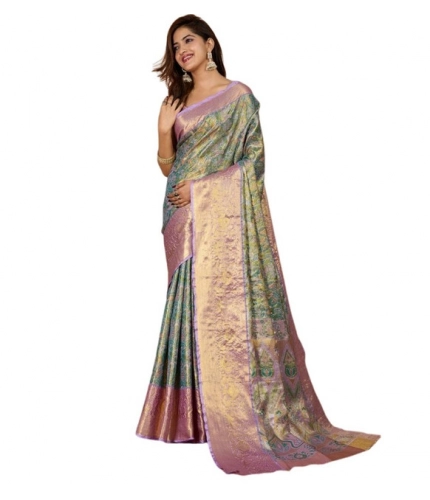 Generic Women's Jacquard Saree With Unstitched Blouse 5.5Mtr (Multicolor)