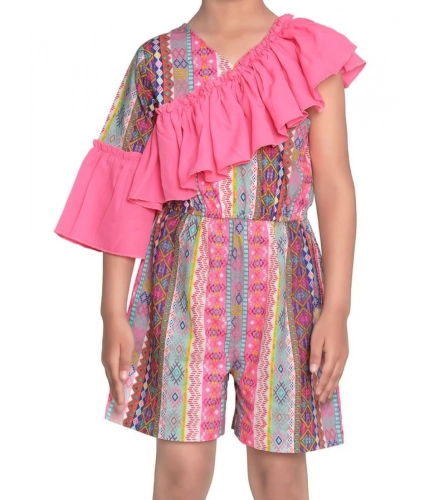Generic Girl's Cotton &amp; Polyester Printed 3/4th Sleeves Dress (Pink)