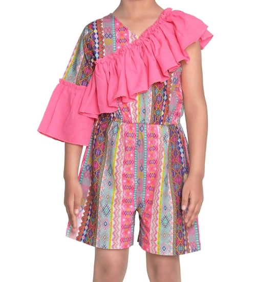 Generic Girl's Cotton &amp; Polyester Printed 3/4th Sleeves Dress (Pink)