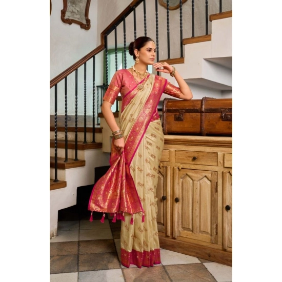 Generic Women's Silk Blend Booti Work Ready to wear Saree With Unstitched Blouse 5.5Mtr (LightBeige) Generic Women's Silk Blend Booti Work Ready to wear Saree With Unstitched Blouse 5.5Mtr (LightBeige)