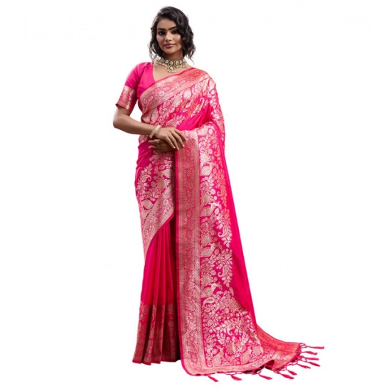 Generic Women's Silk Blend Printed Saree With Unstitched Blouse 5.5Mtr (Pink) Generic Women's Silk Blend Printed Saree With Unstitched Blouse 5.5Mtr (Pink)