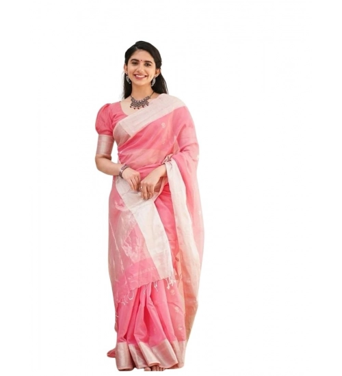 Generic Women's Soft Lichi Silk Printed Saree With Unstitched Blouse 5.5Mtr (Pink)