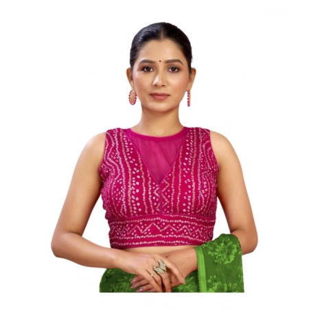 Generic Women's Rayon Cotton Bandhani Printed Halter Neck Non Padded Blouse (Pink 38 Ready (Alterable up to 42)