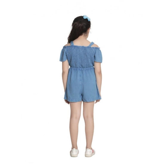 Generic Girl's Rayon Solid Sleeveless Jumpsuit (Blue)