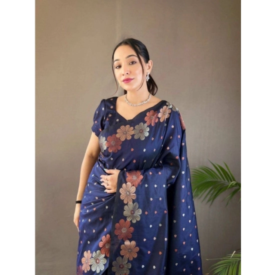 Generic Women's Soft Litchi Silk Jacquard Work Saree With Unstitched Blouse 5.5Mtr (Navy Blue) Generic Women's Soft Litchi Silk Jacquard Work Saree With Unstitched Blouse 5.5Mtr (Navy Blue)