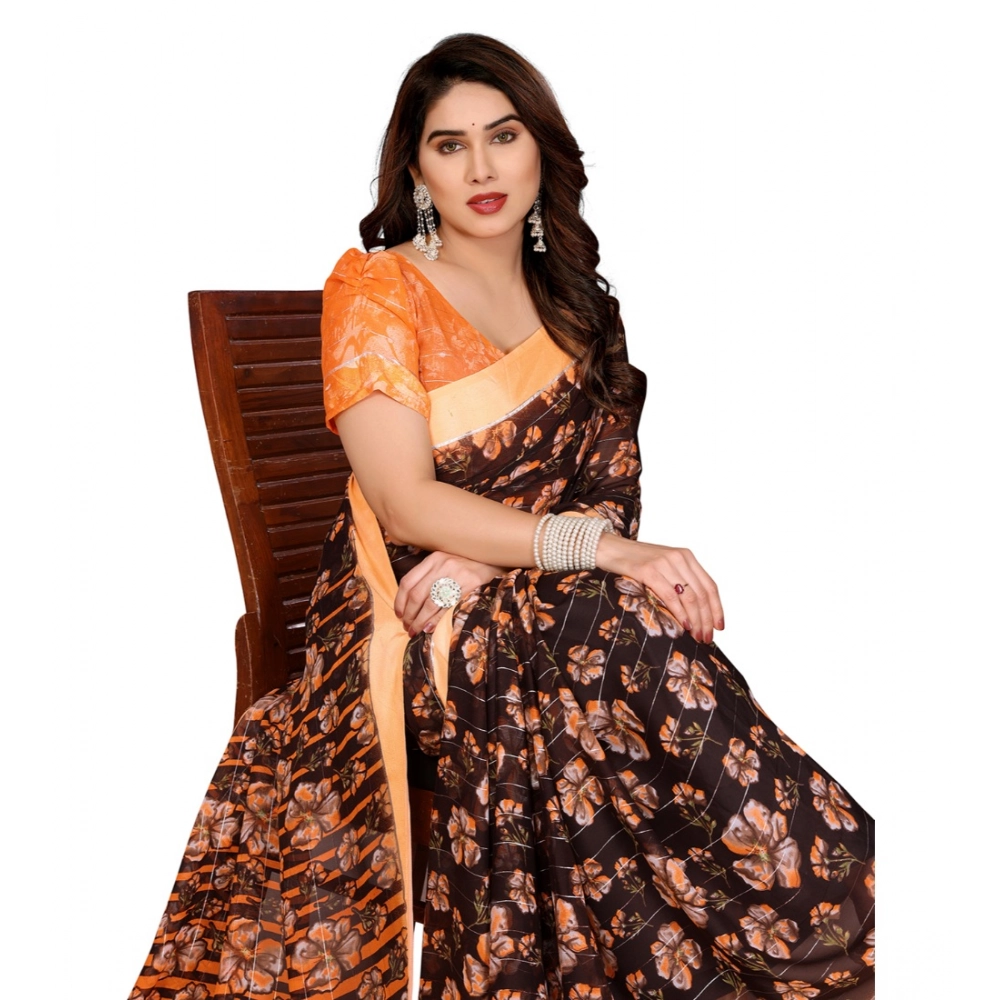 Generic Women's Georgette Printed Saree With Unstitched Blouse 5.5Mtr (Brown) Generic Women's Georgette Printed Saree With Unstitched Blouse 5.5Mtr (Brown)