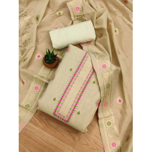 Generic Women's Banarasi Silk Printed Unstitched Salwar Suit Material With Dupatta (Cream, 3Mtrs)