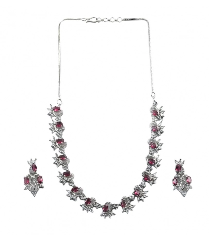 Generic Women's Brass Silver Plated Necklace set (Red) Generic Women's Brass Silver Plated Necklace set (Red)