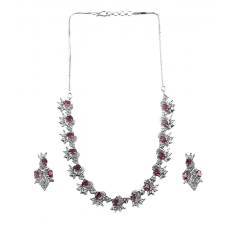 Generic Women's Brass Silver Plated Necklace set (Red) Generic Women's Brass Silver Plated Necklace set (Red)