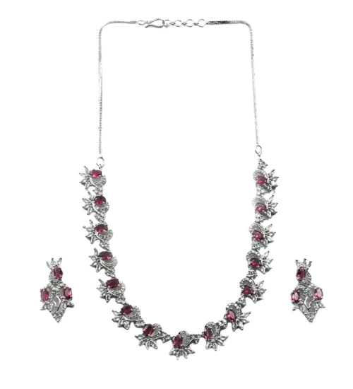 Generic Women's Brass Silver Plated Necklace set (Red) Generic Women's Brass Silver Plated Necklace set (Red)