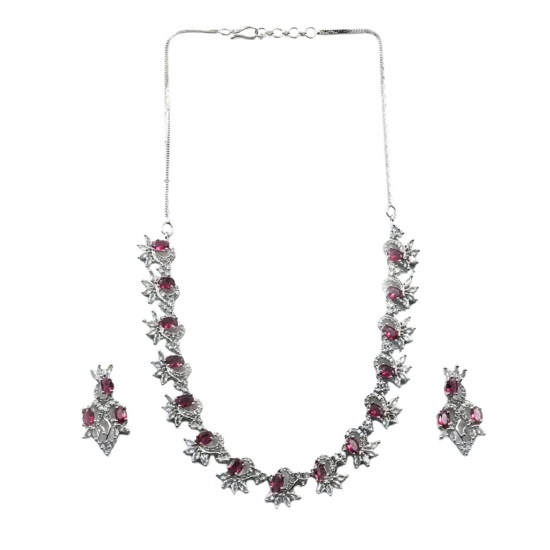 Generic Women's Brass Silver Plated Necklace set (Red) Generic Women's Brass Silver Plated Necklace set (Red)