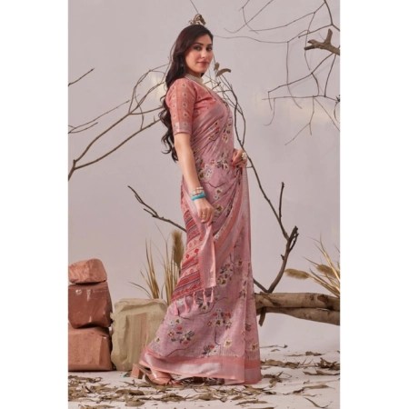 Generic Women's Faux_Linen Printed Saree With Unstitched Blouse 5.5Mtr (Mauve)