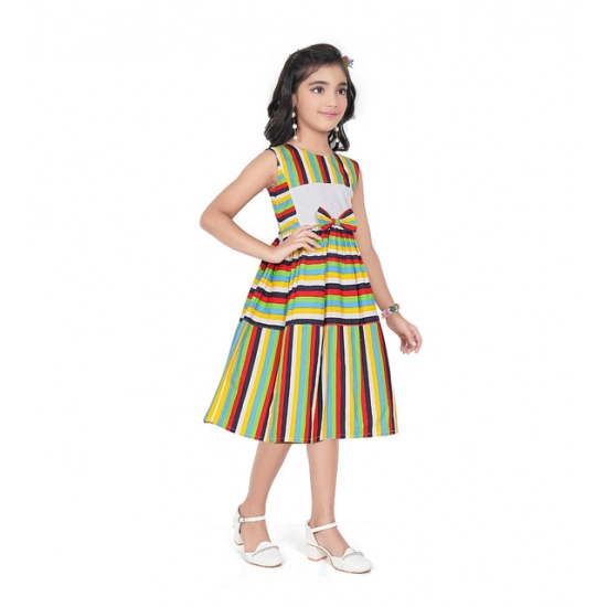 Generic Girl's Pure Cotton Striped Sleeve Less Round Neck Dress (Multicolor)
