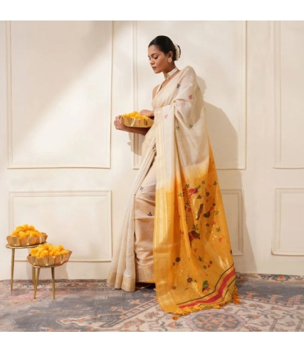 Generic Women's Blended_Cotton Woven_Motifs Saree With Unstitched Blouse 5.5Mtr (Mustard)