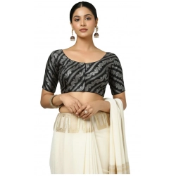 Generic Women's Jacquard Zari Round Neck Padded Blouse (Black 38 Ready (Self Alterable 36–40)