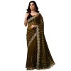 Generic Women's Net Sequence Saree With Unstitched Blouse 5.5Mtr (Olive)