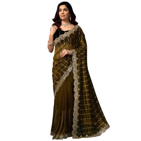 Generic Women's Net Sequence Saree With Unstitched Blouse 5.5Mtr (Olive) Generic Women's Net Sequence Saree With Unstitched Blouse 5.5Mtr (Olive)