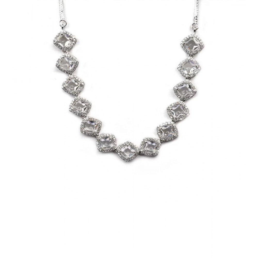 Generic Women's Brass Silver Plated Necklace set (White)