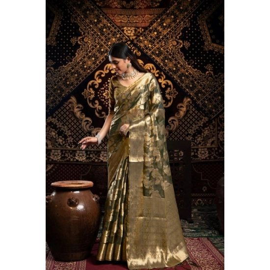 Generic Women's Organza Woven Saree With Unstitched Blouse 5.5Mtr (Grey) Generic Women's Organza Woven Saree With Unstitched Blouse 5.5Mtr (Grey)