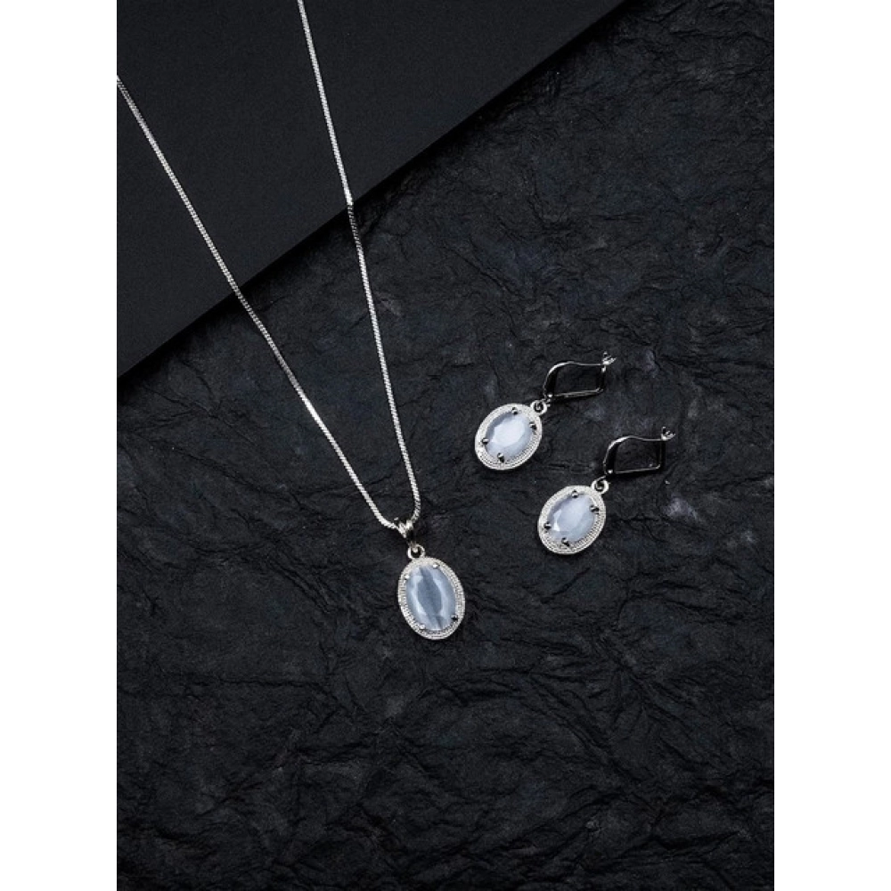 Generic Women's Brass Silver Plated Pendant Set (Grey)