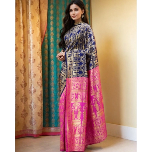 Women's Silk Blend Zari Weaving Saree With Unstitched Blouse 5.5Mtr (Navy) Women's Silk Blend Zari Weaving Saree With Unstitched Blouse 5.5Mtr (Navy)