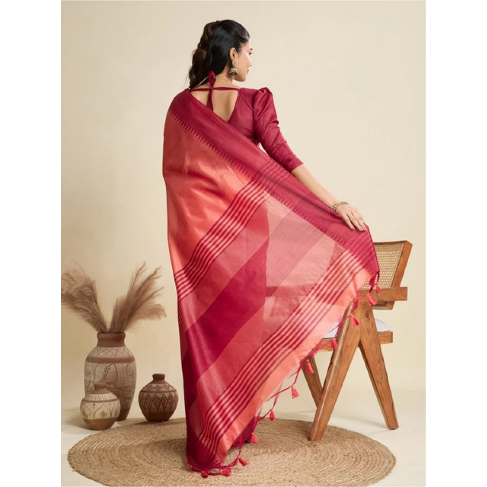 Generic Women's Raw_Silk Woven Saree With Unstitched Blouse 5.5Mtr (Peach)