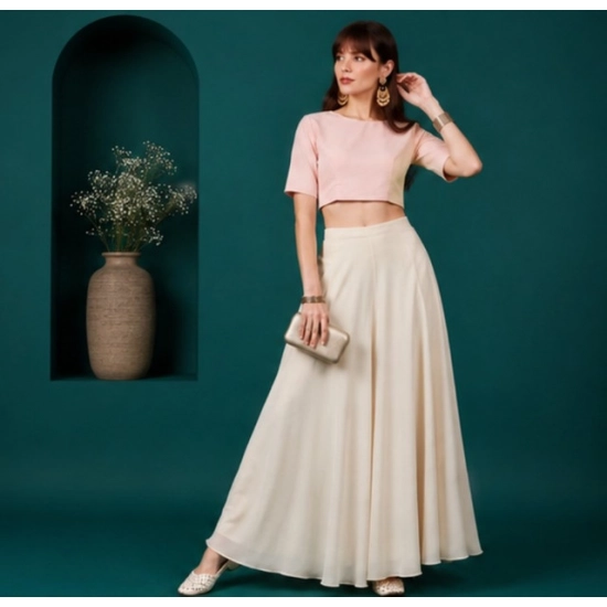 Generic Women's Georgette Solid Mid-Rise Wide Leg Flared Palazzo Pants with Elastic Waist (Cream) Generic Women's Georgette Solid Mid-Rise Wide Leg Flared Palazzo Pants with Elastic Waist (Cream)