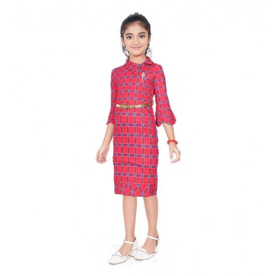 Generic Girl's Knitted Printed 3/4 th Sleeve Close Neck Dress (Pink)