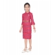 Generic Girl's Knitted Printed 3/4 th Sleeve Close Neck Dress (Pink)