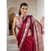Generic Women's Satin Crepe Printed Saree With Unstitched Blouse 5.5Mtr (Maroon)