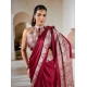 Generic Women's Satin Crepe Printed Saree With Unstitched Blouse 5.5Mtr (Maroon)