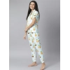Generic Women's Cotton Blend Printed Short Sleeve Night Suit (Blue-Yellow)