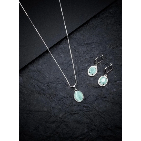 Generic Women's Brass Silver Plated Pendant Set (Turquoise) Generic Women's Brass Silver Plated Pendant Set (Turquoise)