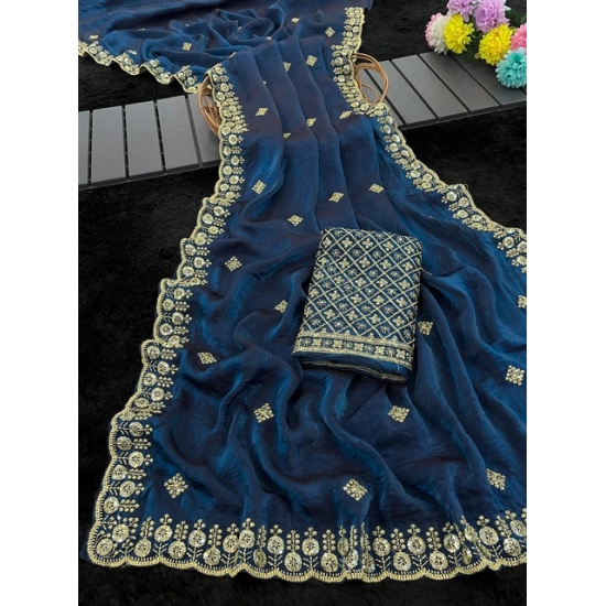 Generic Women's Satin Embellished Saree With Unstitched Blouse 5.5Mtr (Teal) Generic Women's Satin Embellished Saree With Unstitched Blouse 5.5Mtr (Teal)